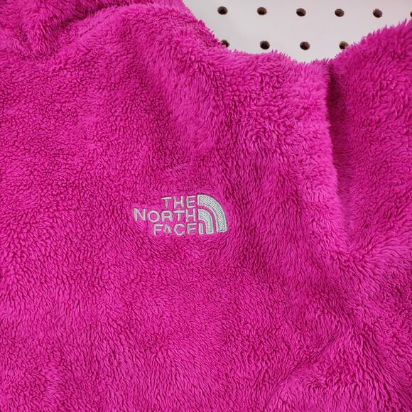North Face Girls Pink Fluffy Fleece Zip Up Jacket, Size Medium - Picture 7 of 8